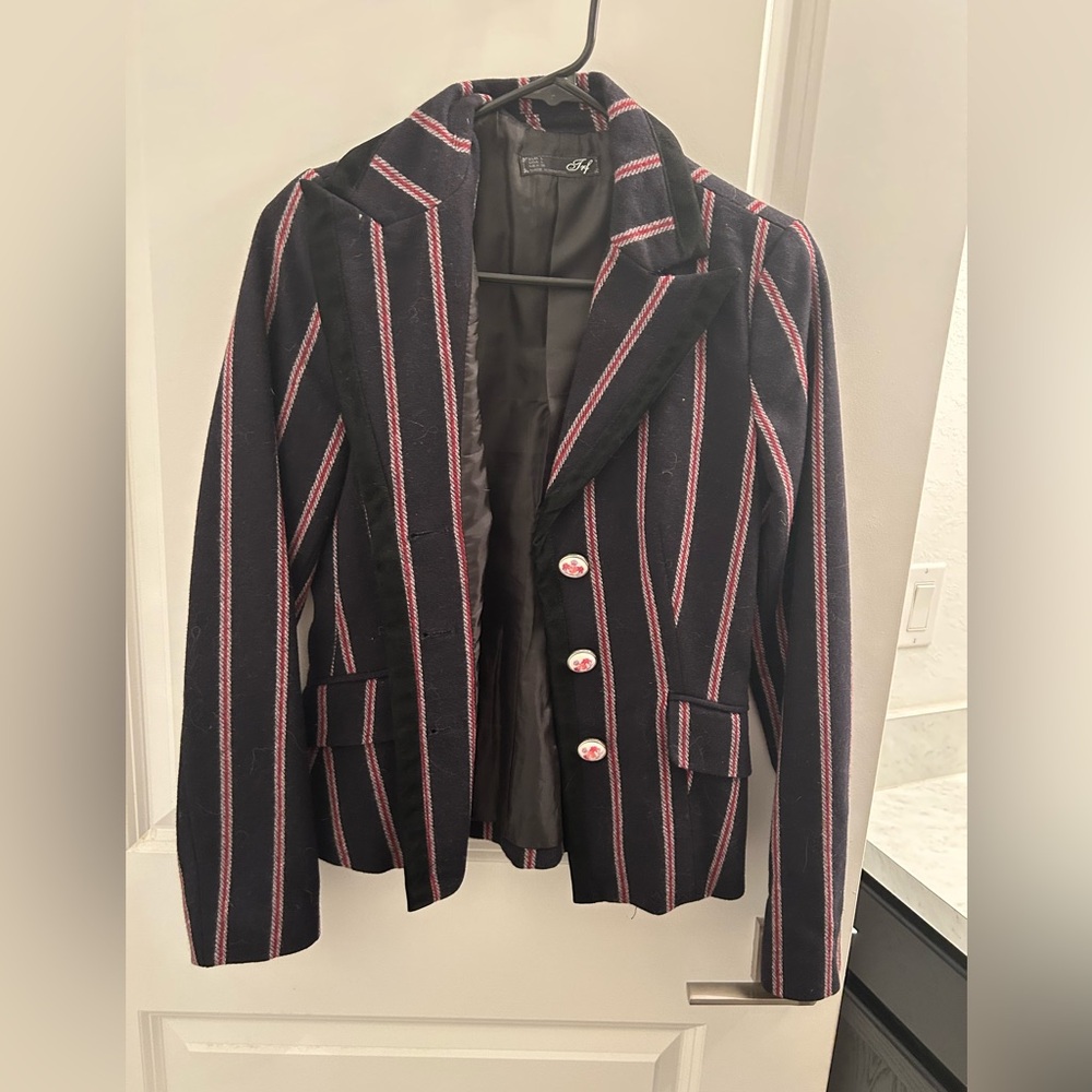 Wool Navy Zara blazer ASO Blair Waldorf Size L - Picture 2 of 16